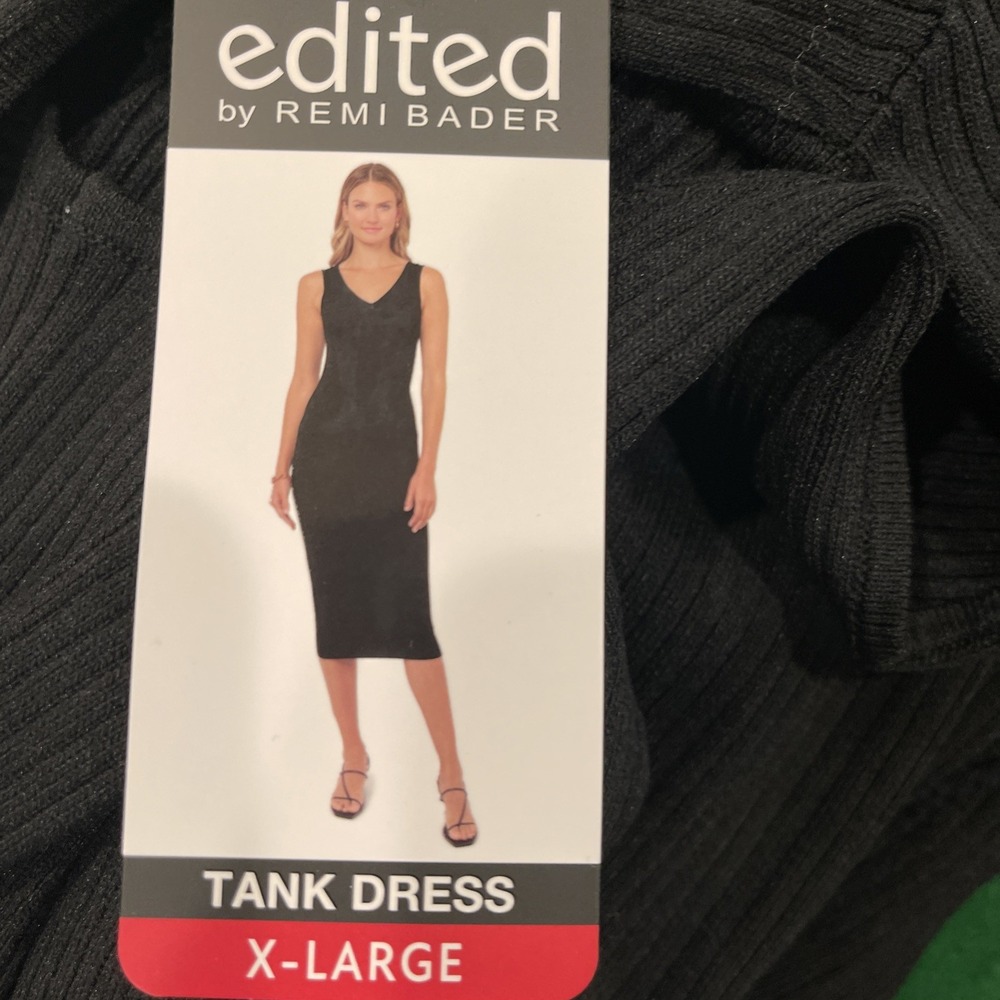 Edited Remi Bader Black Ribbed Tank Dress XL NWT Midi Bodycon Stretch Minimalist - Picture 9 of 10